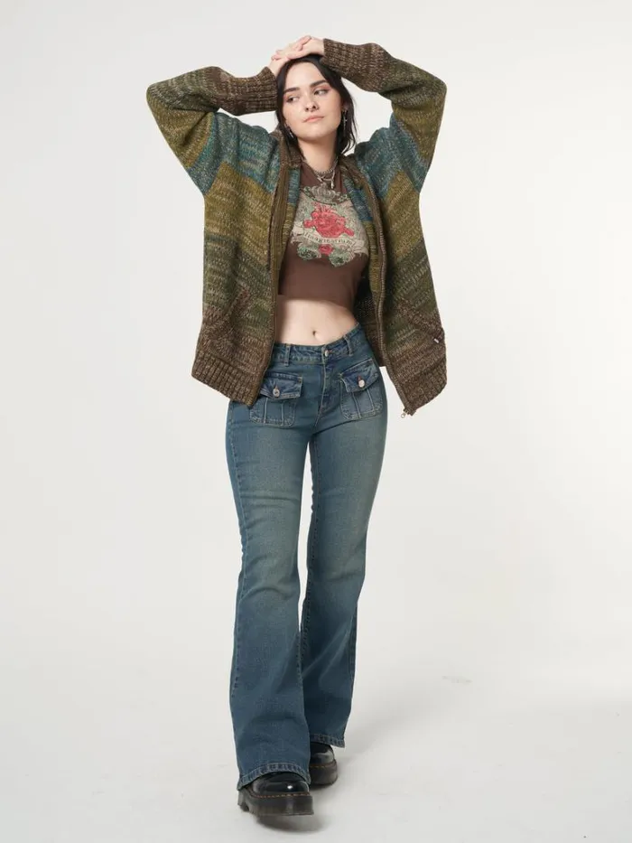 Clothing Minga London Jeans Jade Overdye Front Pocket Flare Jeans