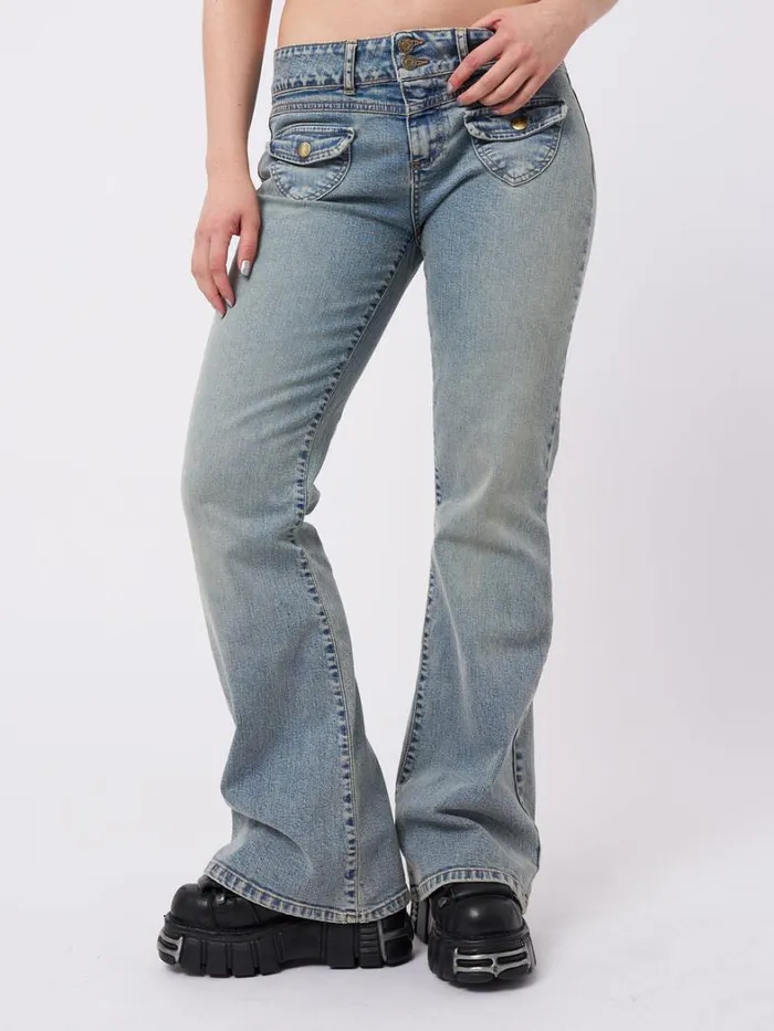 Clothing Minga London Jeans Mia Over Dye Front Pocket Flare Jeans