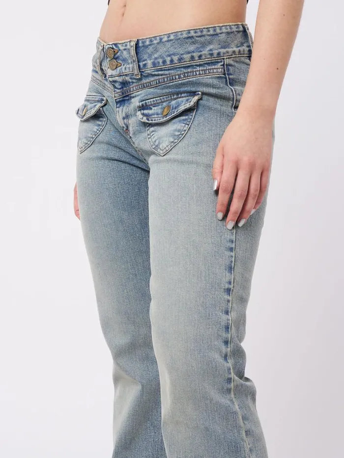 Clothing Minga London Jeans Mia Over Dye Front Pocket Flare Jeans