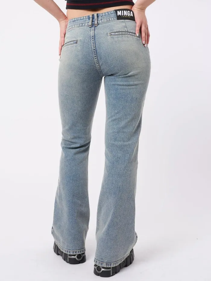 Clothing Minga London Jeans Mia Over Dye Front Pocket Flare Jeans