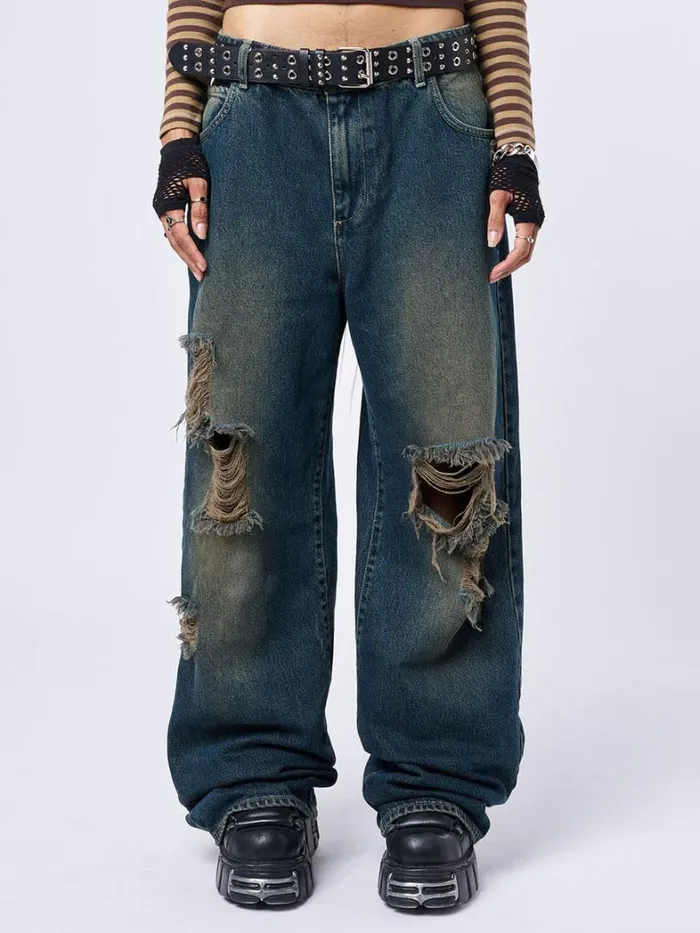 Clothing Minga London Jeans RIP039 Washed Blue Loose Baggy Jeans