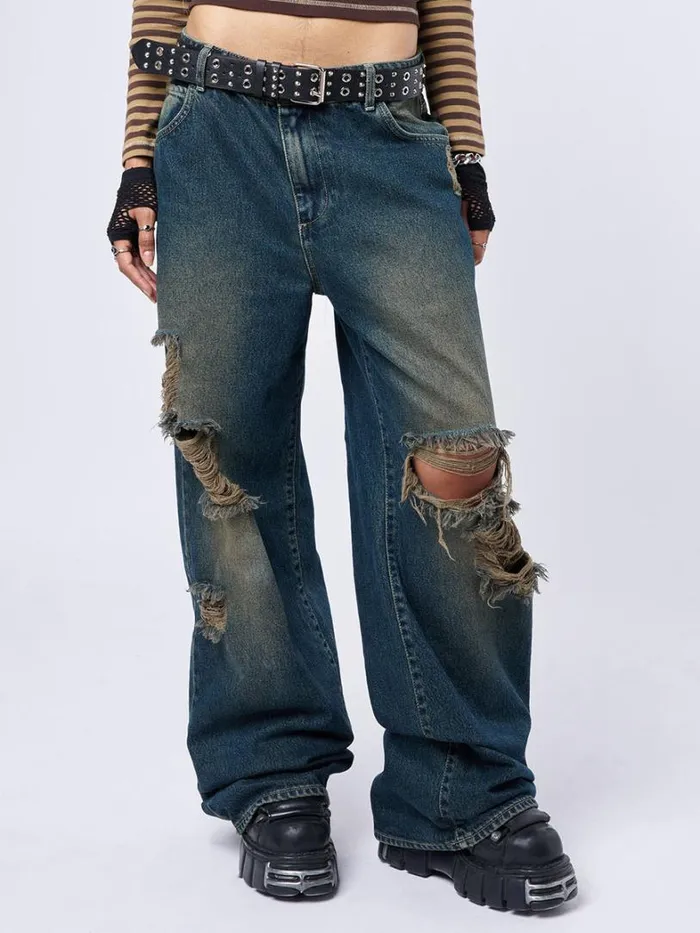 Clothing Minga London Jeans RIP039 Washed Blue Loose Baggy Jeans