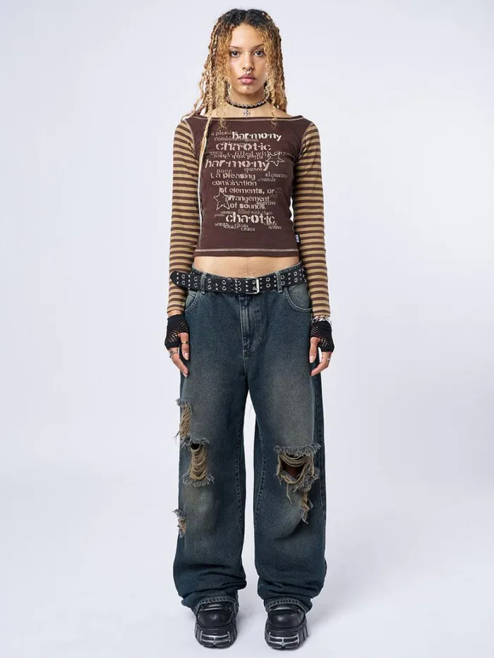 Clothing Minga London Jeans RIP039 Washed Blue Loose Baggy Jeans