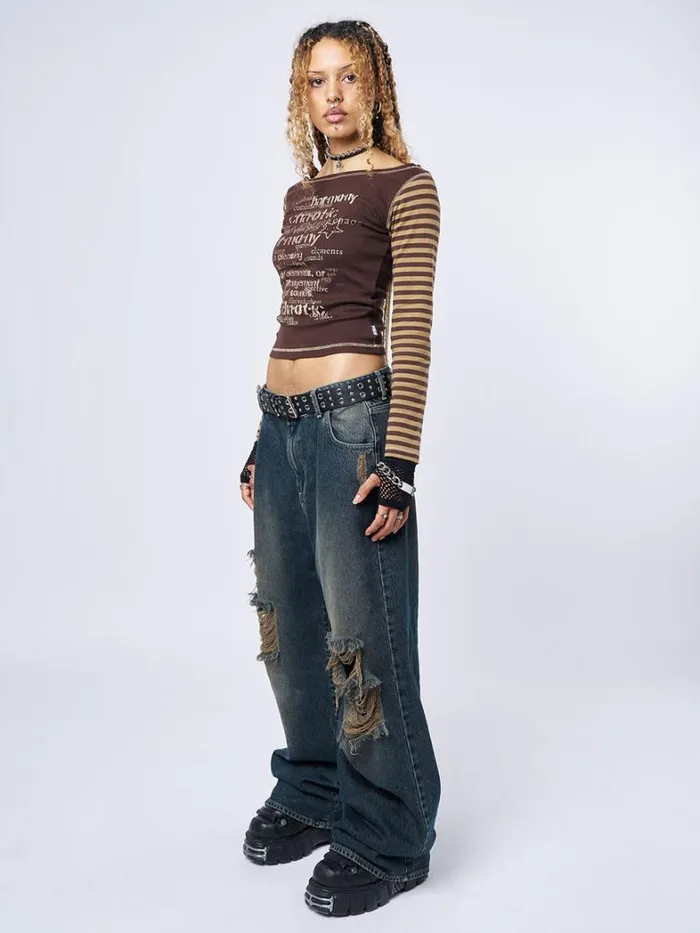 Clothing Minga London Jeans RIP039 Washed Blue Loose Baggy Jeans