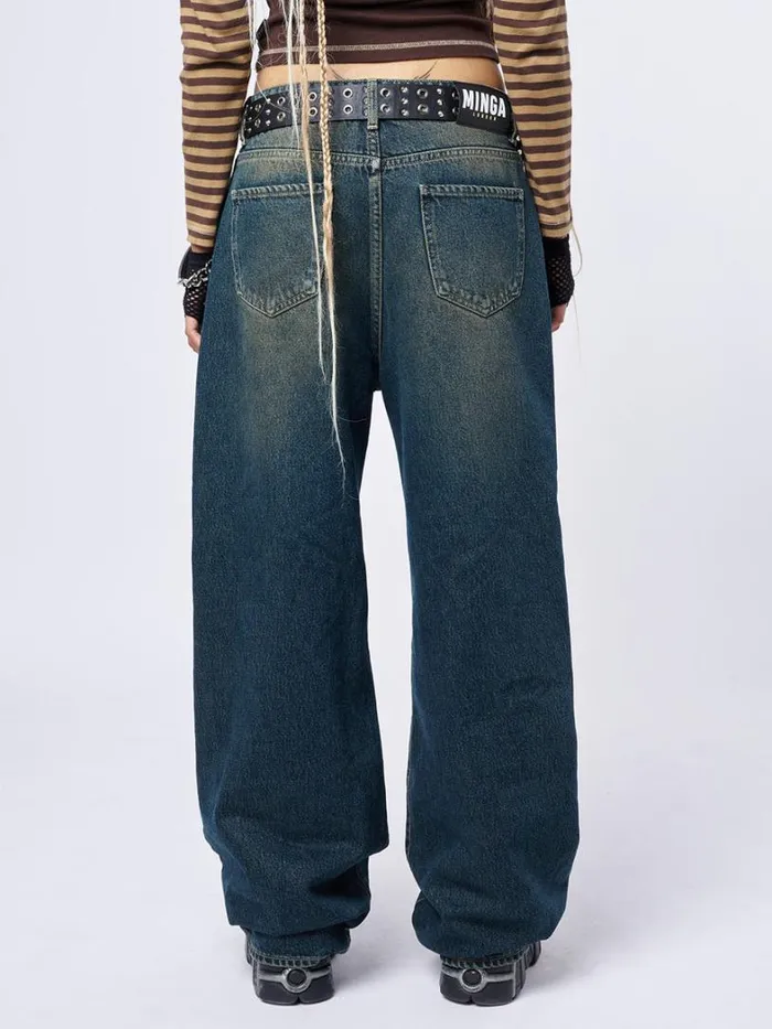Clothing Minga London Jeans RIP039 Washed Blue Loose Baggy Jeans