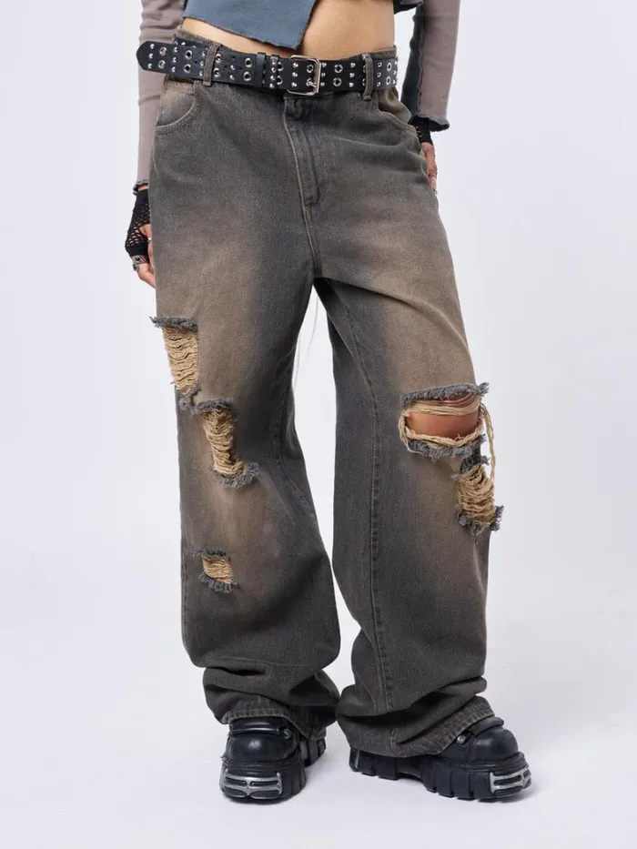 Clothing Minga London Jeans RIP039 Washed Grey Loose Baggy Jeans