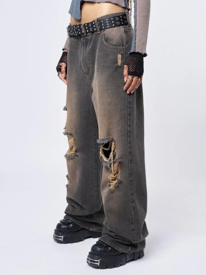 Clothing Minga London Jeans RIP039 Washed Grey Loose Baggy Jeans