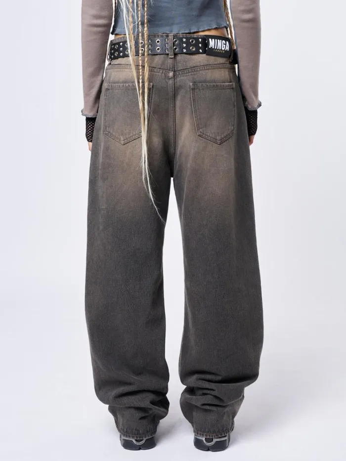 Clothing Minga London Jeans RIP039 Washed Grey Loose Baggy Jeans