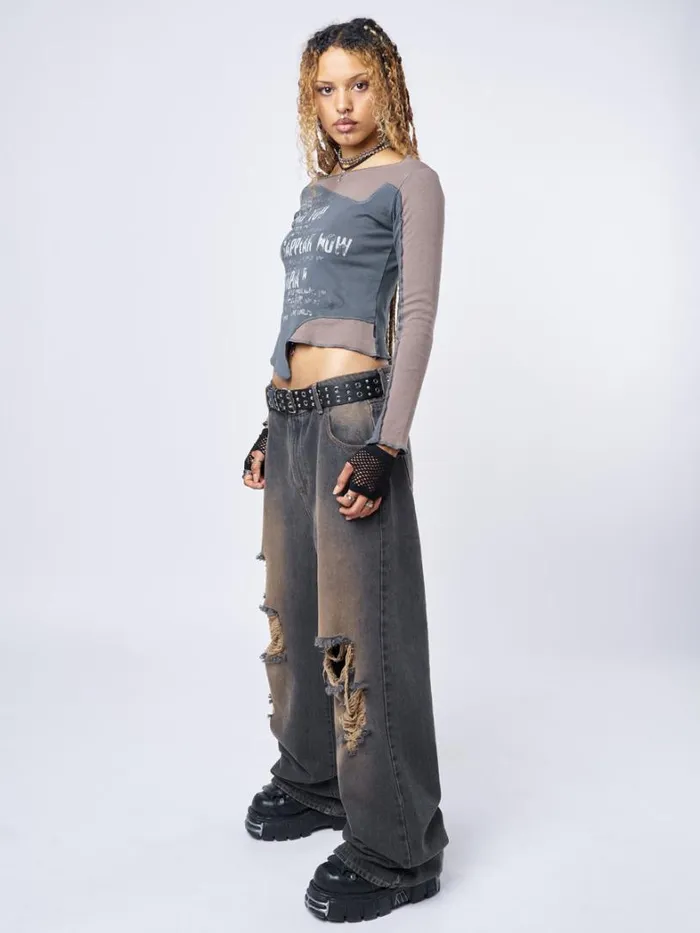 Clothing Minga London Jeans RIP039 Washed Grey Loose Baggy Jeans