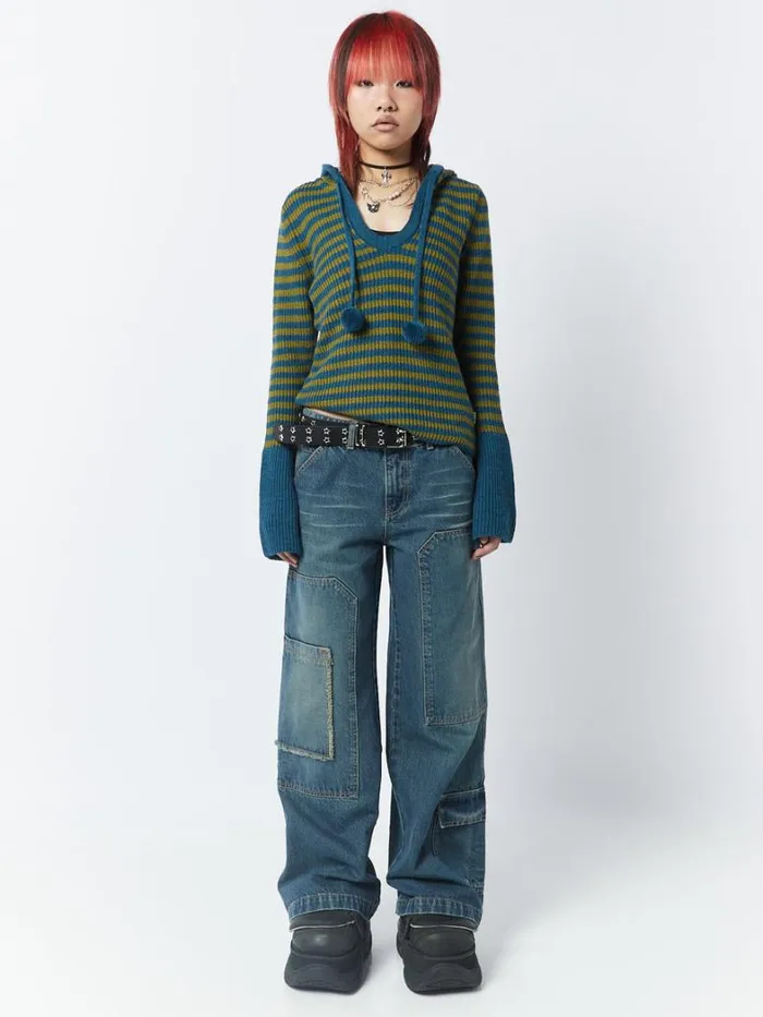 Clothing Minga London Jeans Track Blue Multi Pocket Overdye Cargo Jeans