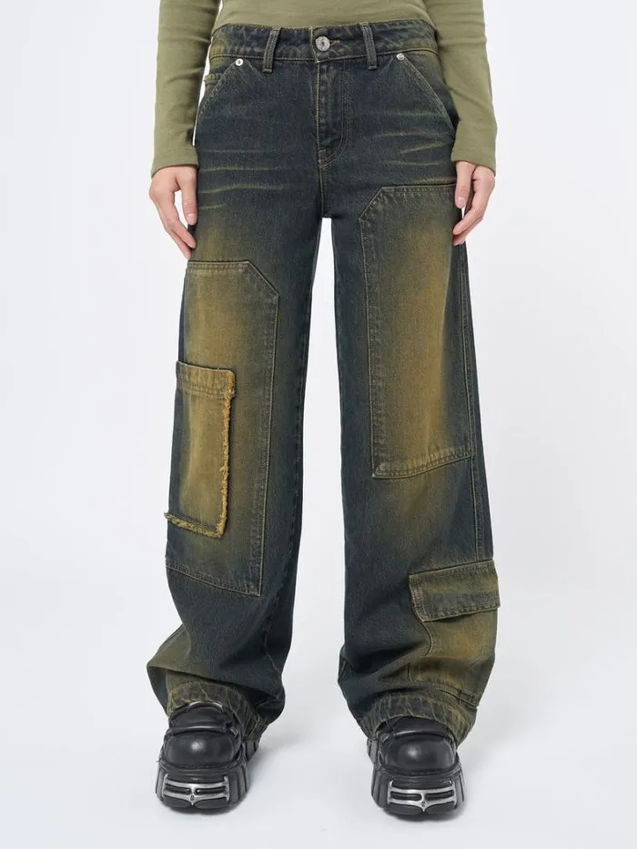 Clothing Minga London Jeans Track Multi Pocket Overdye Cargo Jeans