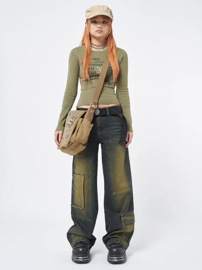 Clothing Minga London Jeans Track Multi Pocket Overdye Cargo Jeans