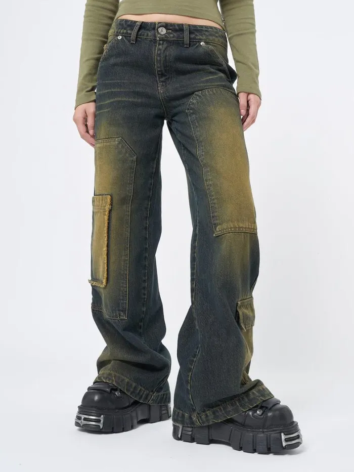 Clothing Minga London Jeans Track Multi Pocket Overdye Cargo Jeans