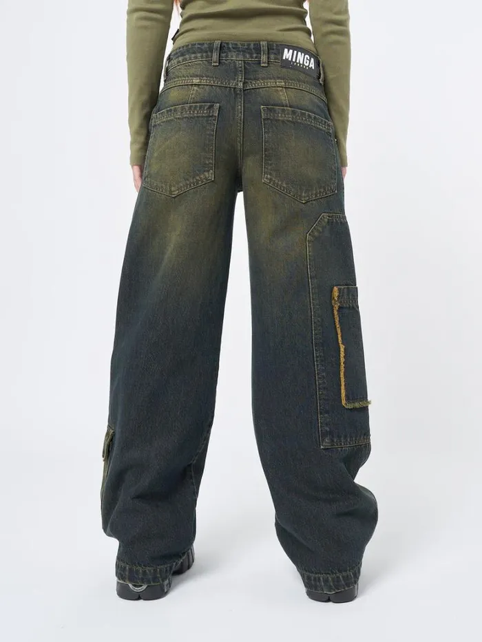 Clothing Minga London Jeans Track Multi Pocket Overdye Cargo Jeans