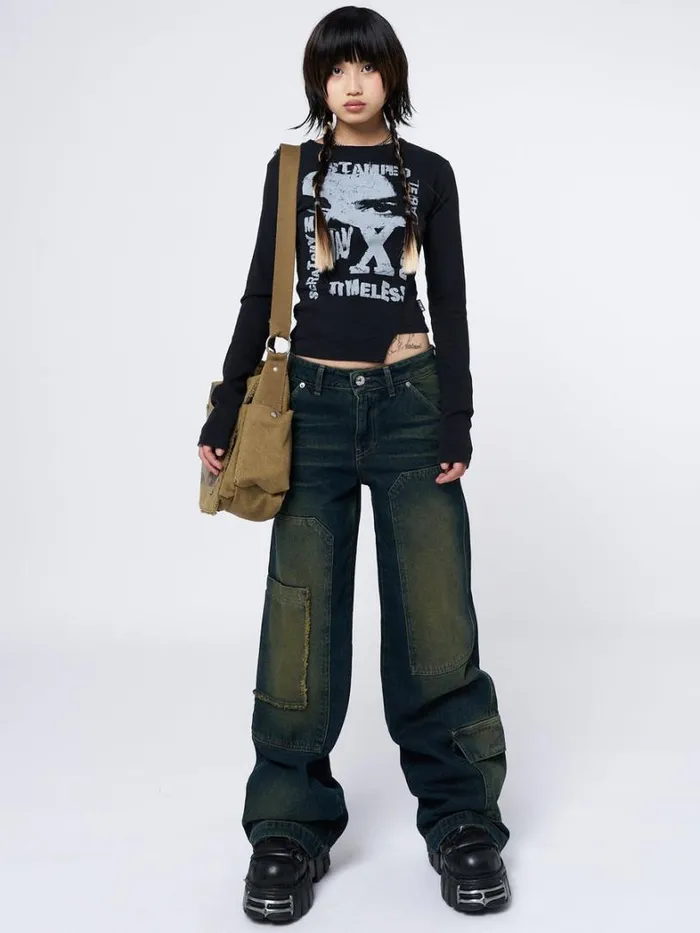 Clothing Minga London Long Sleeve Tops Acid Vision Black Asymmetric Top