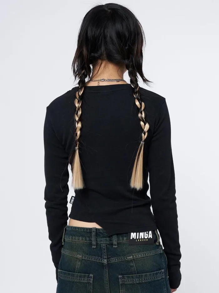 Clothing Minga London Long Sleeve Tops Acid Vision Black Asymmetric Top