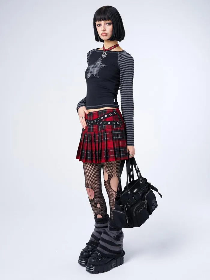 Clothing Minga London Long Sleeve Tops Akari Plaid Star Striped Sleeves Top