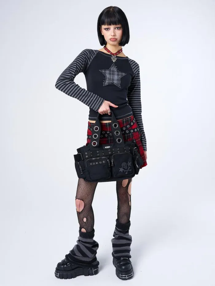 Clothing Minga London Long Sleeve Tops Akari Plaid Star Striped Sleeves Top