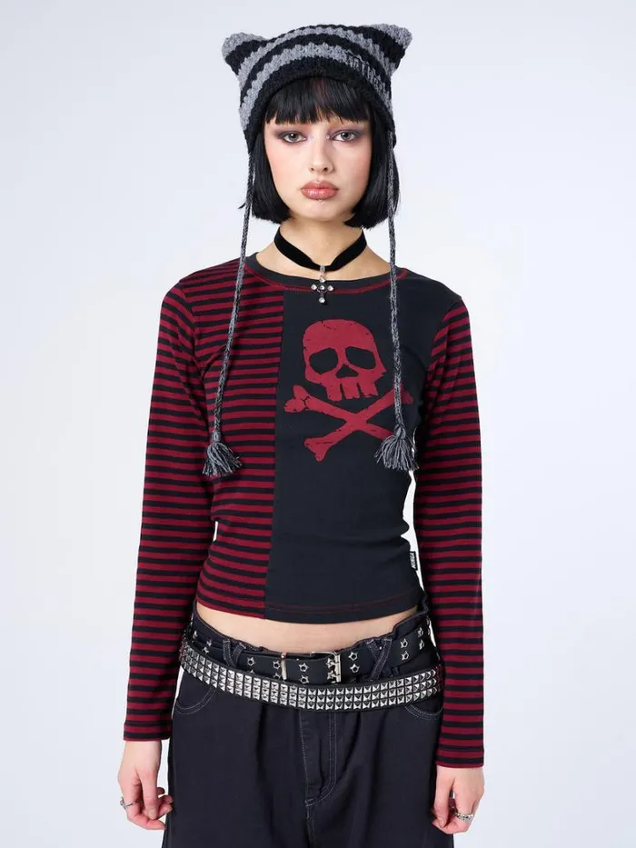 Clothing Minga London Long Sleeve Tops Avril Red Skull Striped Top