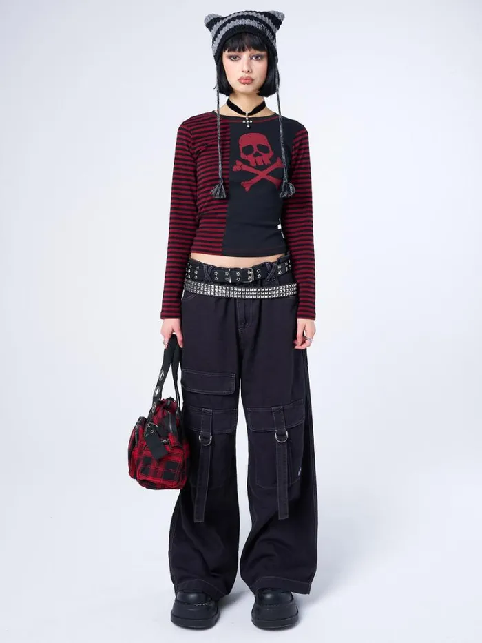 Clothing Minga London Long Sleeve Tops Avril Red Skull Striped Top
