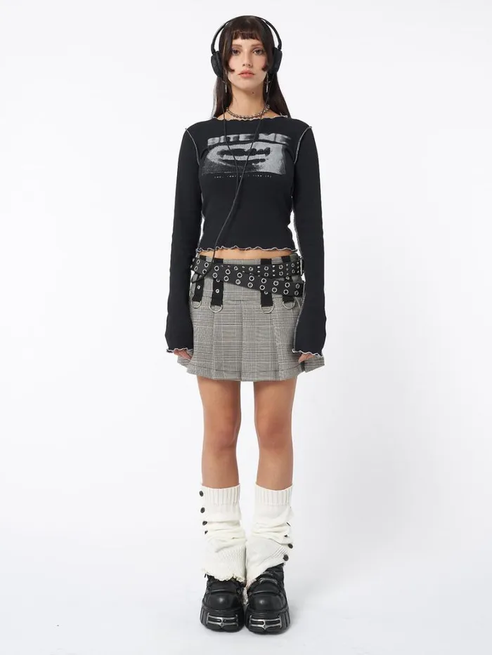Clothing Minga London Long Sleeve Tops Bite Me Black Rib Top