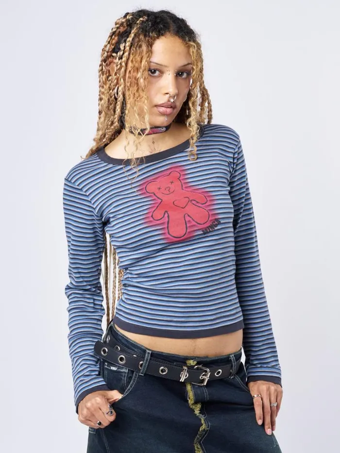 Clothing Minga London Long Sleeve Tops Bloody Teddy Blue Striped Top