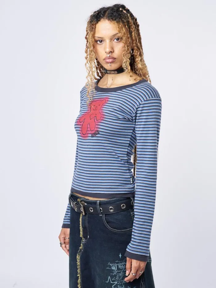 Clothing Minga London Long Sleeve Tops Bloody Teddy Blue Striped Top