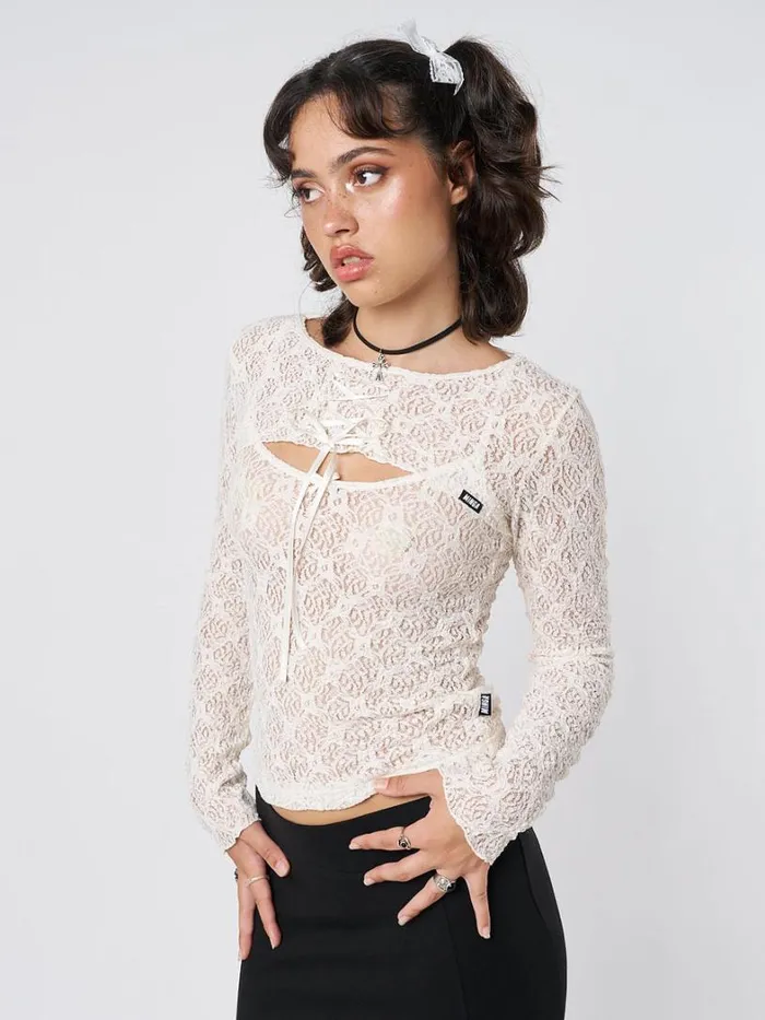 Clothing Minga London Long Sleeve Tops Dahlia Cream Shrug and Cami Top Lace Set