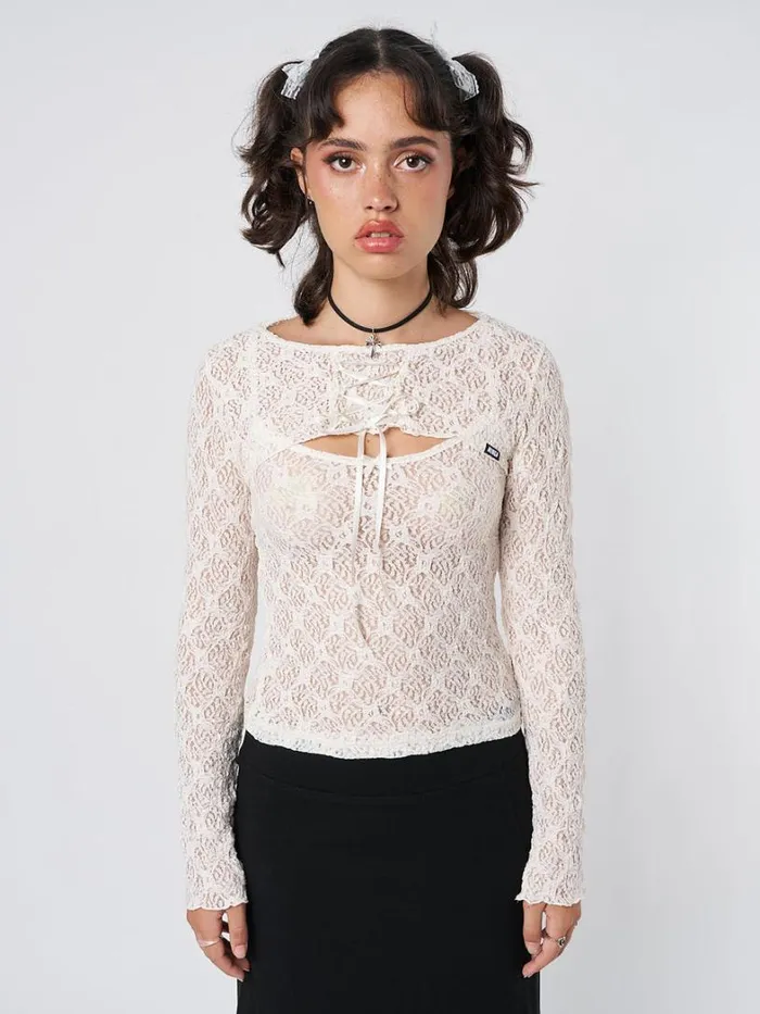 Clothing Minga London Long Sleeve Tops Dahlia Cream Shrug and Cami Top Lace Set