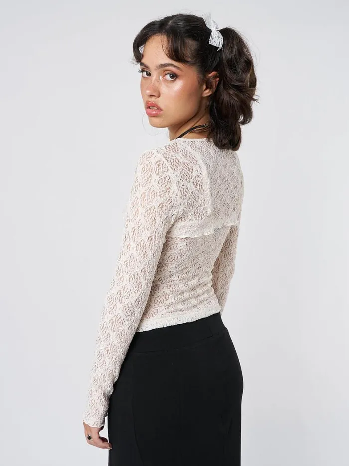 Clothing Minga London Long Sleeve Tops Dahlia Cream Shrug and Cami Top Lace Set