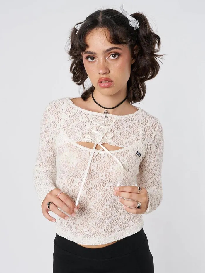 Clothing Minga London Long Sleeve Tops Dahlia Cream Shrug and Cami Top Lace Set