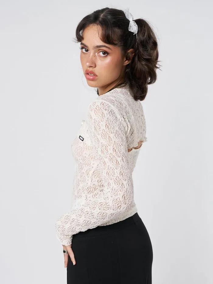 Clothing Minga London Long Sleeve Tops Dahlia Cream Shrug and Cami Top Lace Set