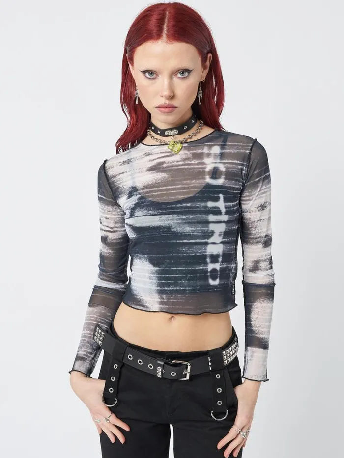 Clothing Minga London Long Sleeve Tops Electric Angel Mesh Crop Top