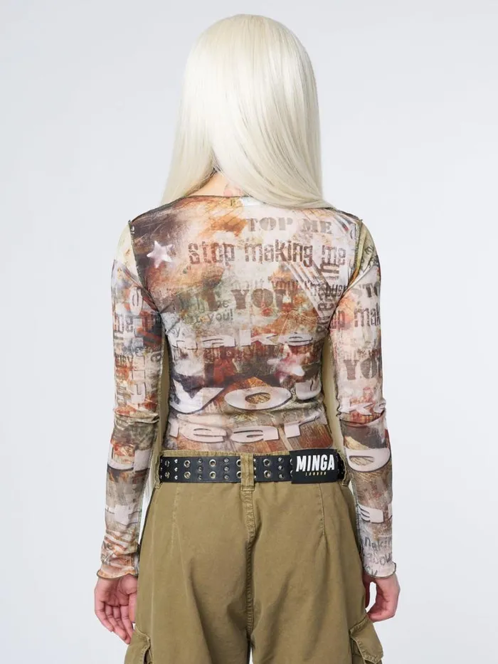 Clothing Minga London Long Sleeve Tops Eliza Graphic Mesh Top