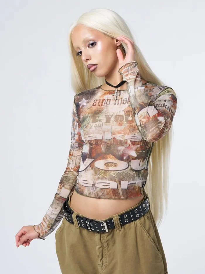 Clothing Minga London Long Sleeve Tops Eliza Graphic Mesh Top
