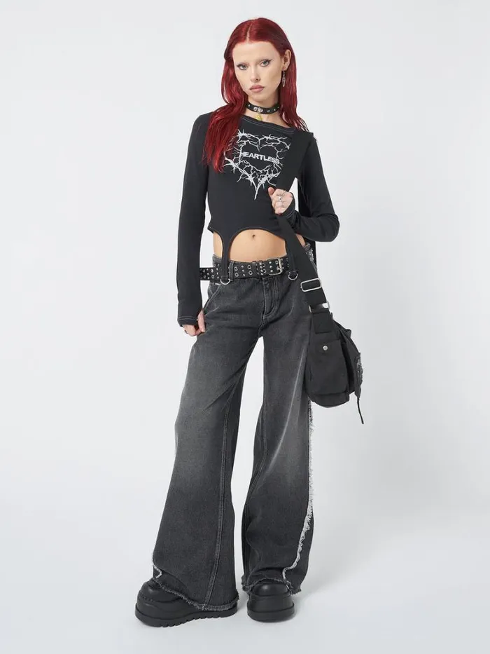 Clothing Minga London Long Sleeve Tops Heartless Black Straps Top