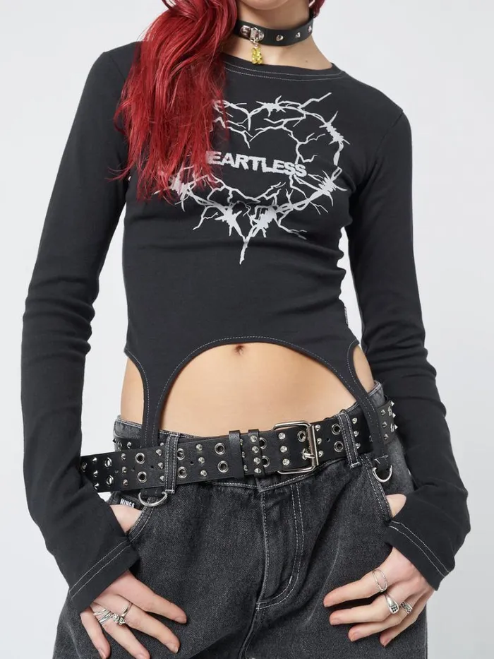 Clothing Minga London Long Sleeve Tops Heartless Black Straps Top