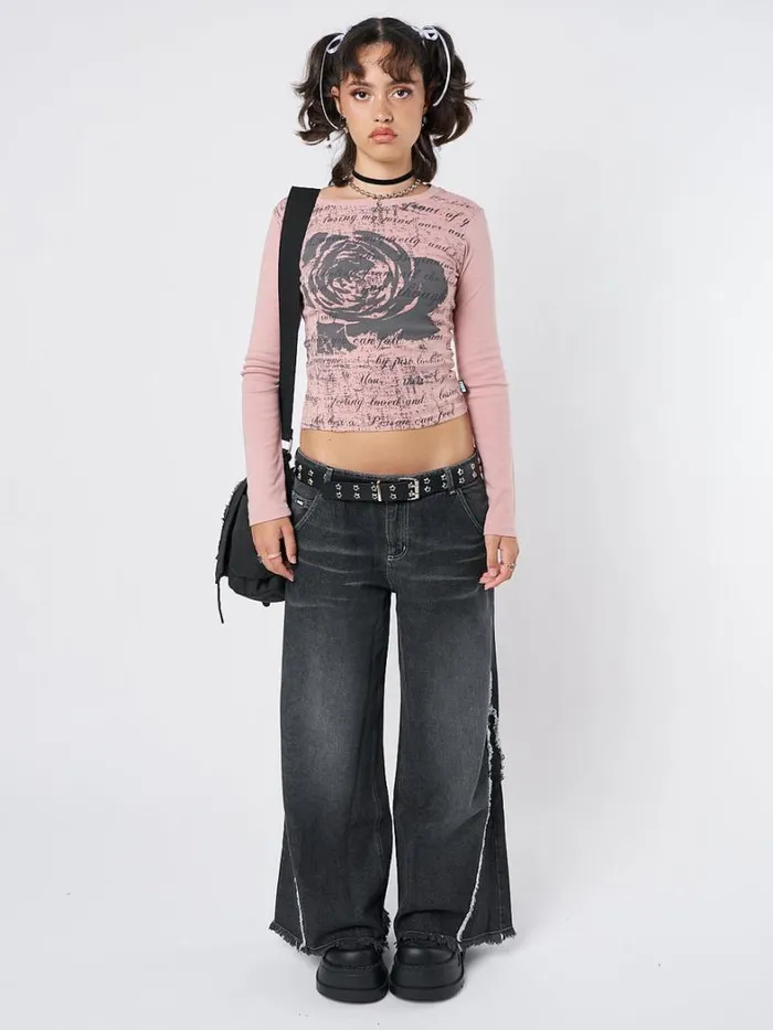 Clothing Minga London Long Sleeve Tops Lost Rose Pale Pink Graphic Top