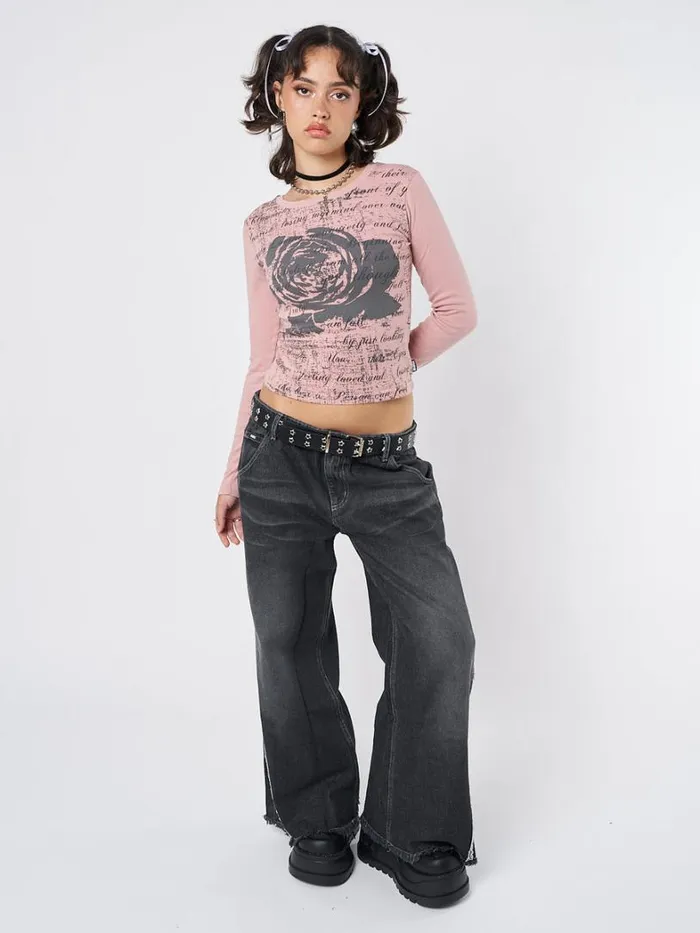 Clothing Minga London Long Sleeve Tops Lost Rose Pale Pink Graphic Top