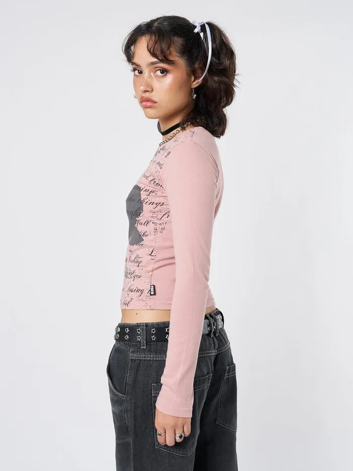 Clothing Minga London Long Sleeve Tops Lost Rose Pale Pink Graphic Top