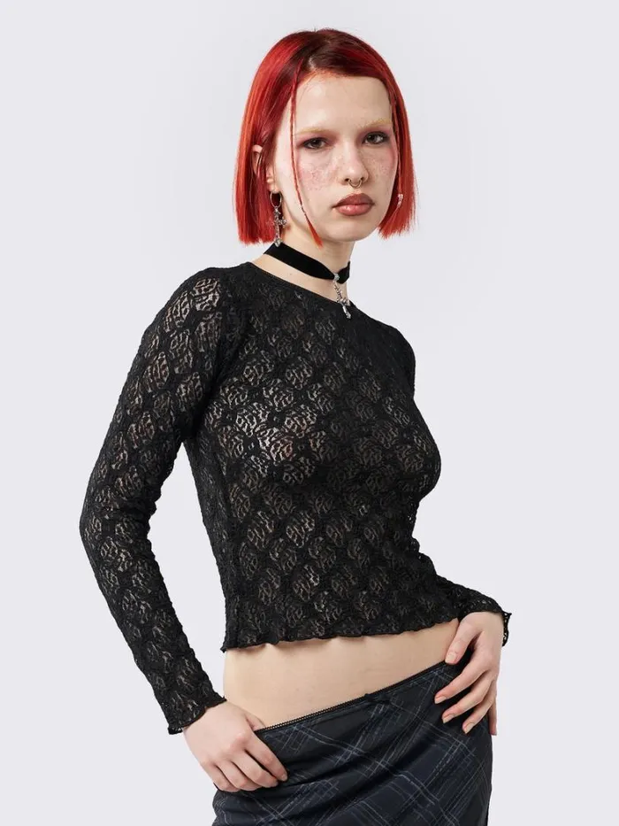 Clothing Minga London Long Sleeve Tops Lyra Black Floral Lace Top
