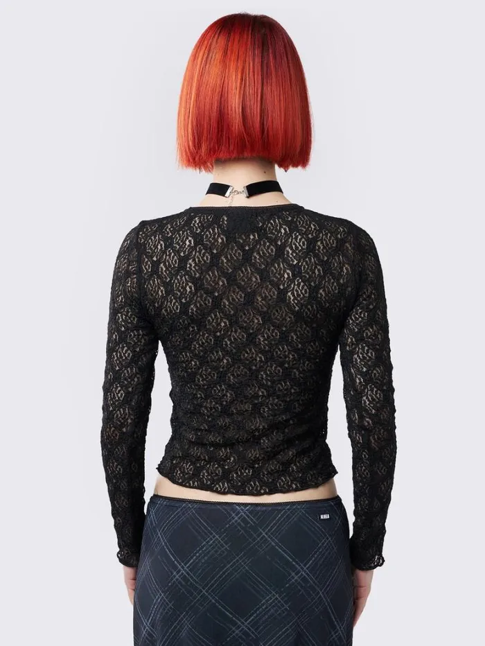 Clothing Minga London Long Sleeve Tops Lyra Black Floral Lace Top