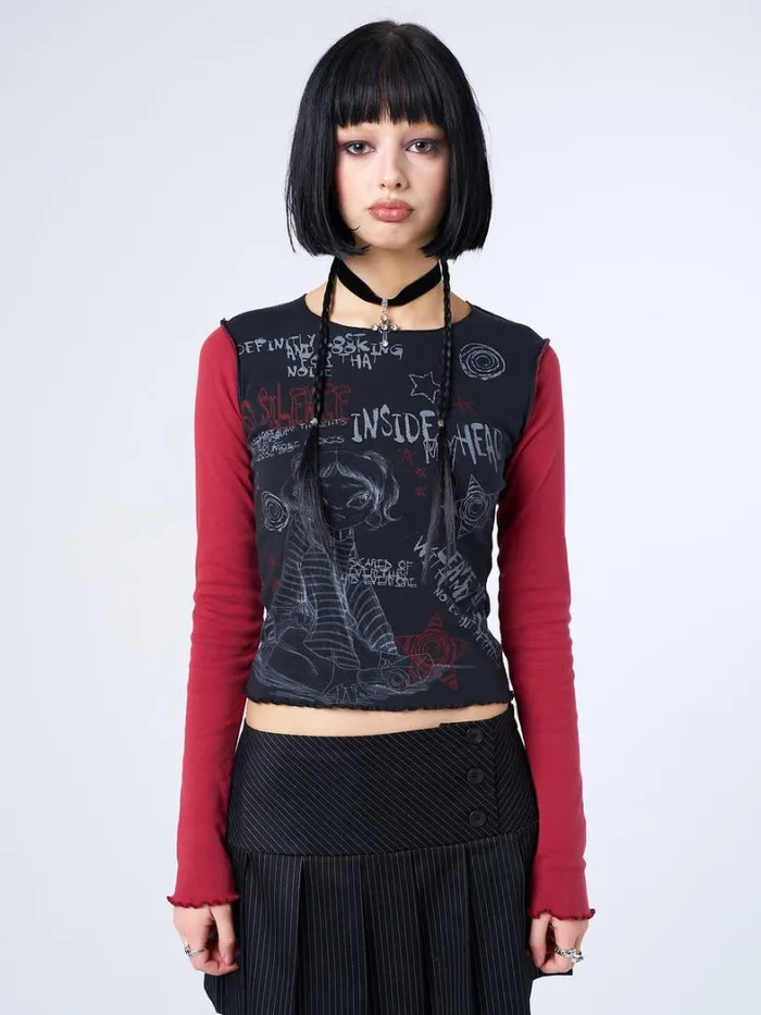 Clothing Minga London Long Sleeve Tops No Silence Red and Black Graphic Top