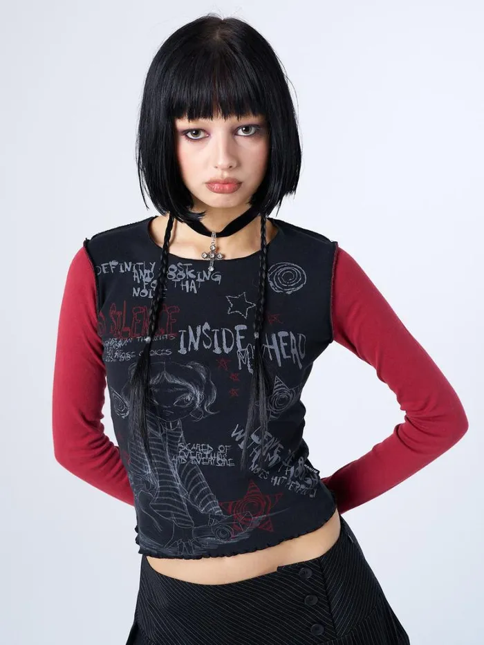 Clothing Minga London Long Sleeve Tops No Silence Red and Black Graphic Top