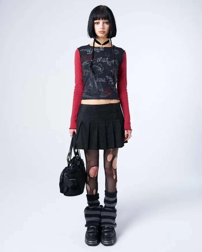 Clothing Minga London Long Sleeve Tops No Silence Red and Black Graphic Top