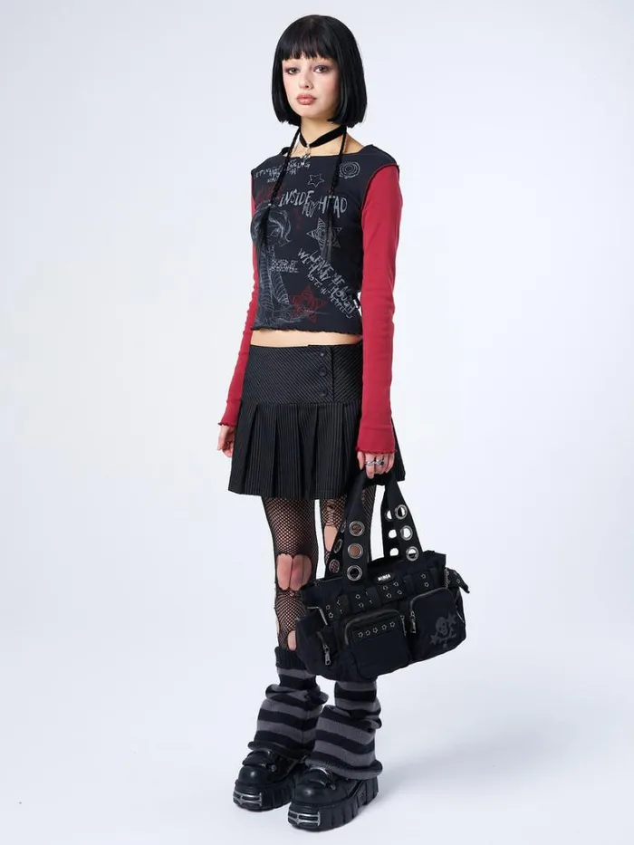 Clothing Minga London Long Sleeve Tops No Silence Red and Black Graphic Top
