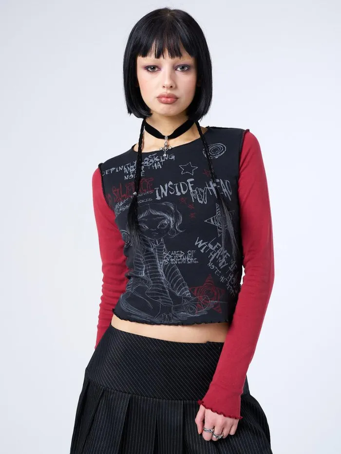 Clothing Minga London Long Sleeve Tops No Silence Red and Black Graphic Top