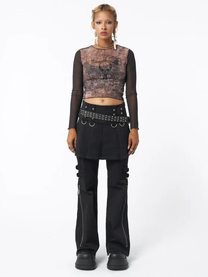 Clothing Minga London Long Sleeve Tops Skull Smash Contrast Mesh Top