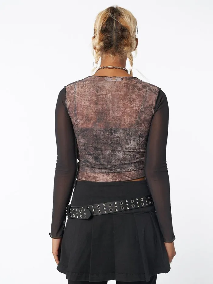 Clothing Minga London Long Sleeve Tops Skull Smash Contrast Mesh Top