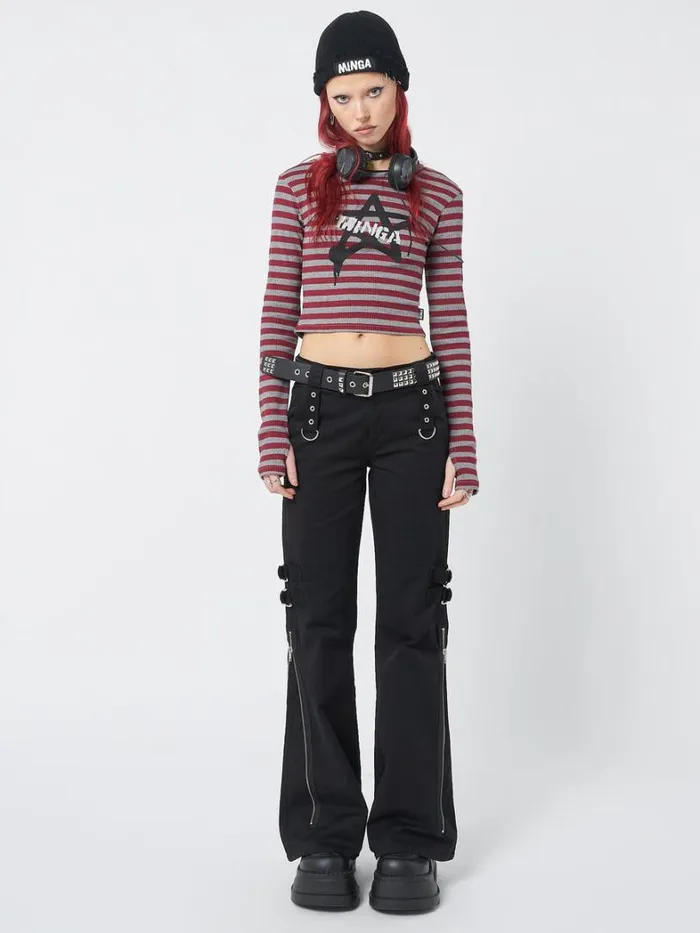 Clothing Minga London Long Sleeve Tops Star Sign Striped Rib Top